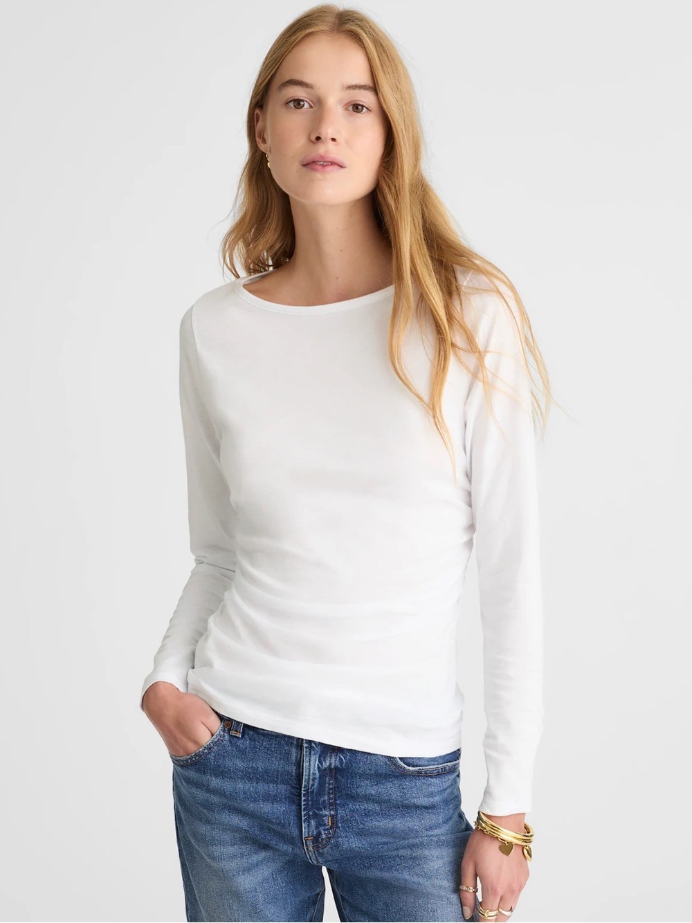 Madewell Ruched Crewneck Long-Sleeve Tee in Soft Slub Sz. XS